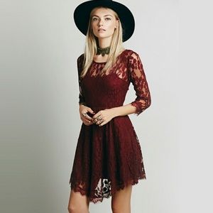Free People Burgundy Lace Mini Dress